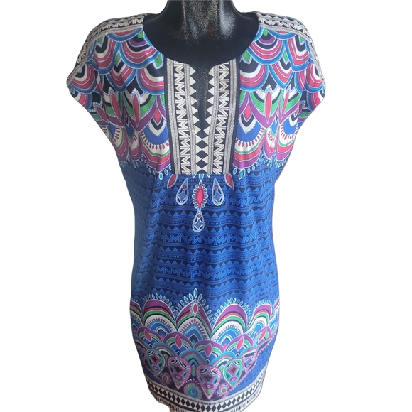 Laundry By Shelli Segsl Multi Colored Abstract Print Short Sleeve Dress M - Picture 1 of 7